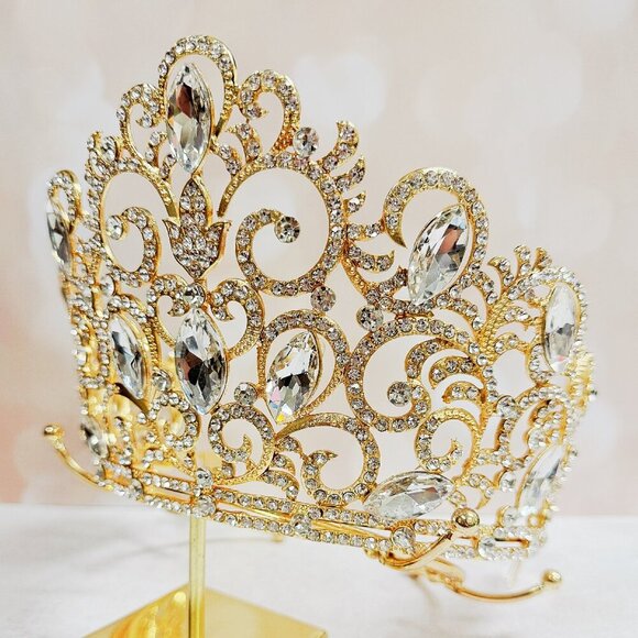 Crown for Pageant, Homecoming Prom Headpiece, quinceanera Crown, Gold Crown